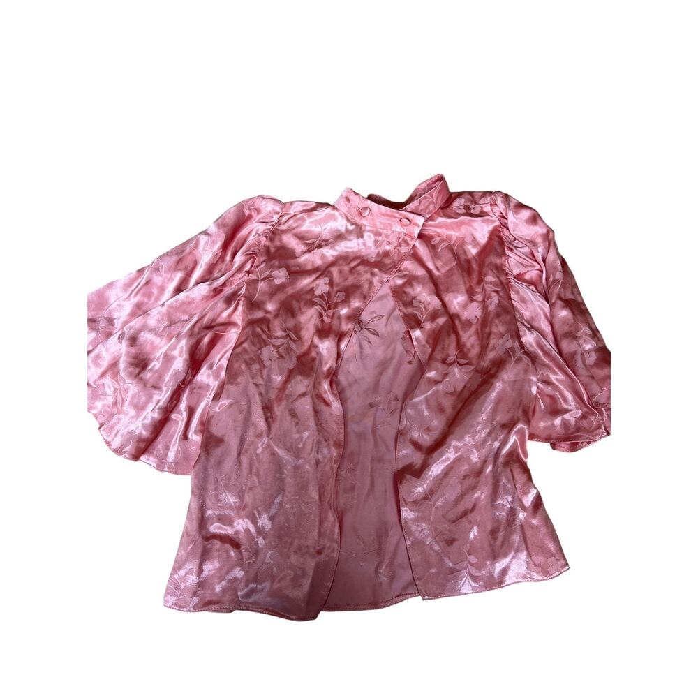 Asos Vintage Blouse Satin Smocked Neck Jacquard Floral Peach Size 0